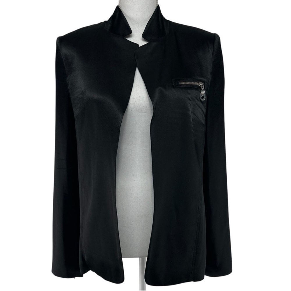 L.A.M.B. / Black Satin Blazer Zipper Details / Size 8